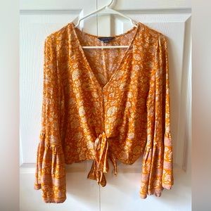 American Eagle Top | Orange Floral Tie Front Top